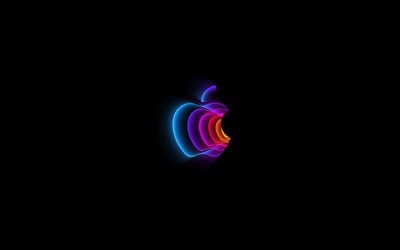 abstraktes apple-logo, 4k, grafik, kreativ, schwarzer hintergrund, marken, apple-logo, apple-minimalismus, apple