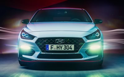 4K, Hyundai i30 N, headlights, 2018 cars, korean cars, Hyundai