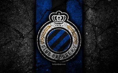 4k, Brugge FC, emblem, Jupiler Pro League, black stone, Brugge, Belgium, soccer, Belgian First Division A, football, asphalt texture, FC Royal Brugge