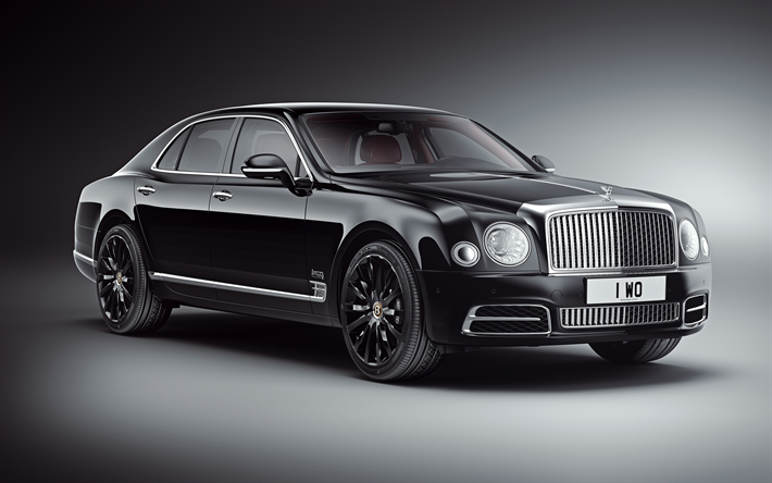 Bentley Mulsanne Mulliner de Edici&#243;n Limitada, 2018, WO Edici&#243;n, 4k, negro limusina de lujo, vista de frente, de nuevo negro, Brit&#225;nico de autom&#243;viles, Bentley