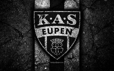 4k, Eupen FC, emblem, Jupiler Pro League, black stone, Eupen, Belgium, soccer, Belgian First Division A, football, asphalt texture, FC Eupen