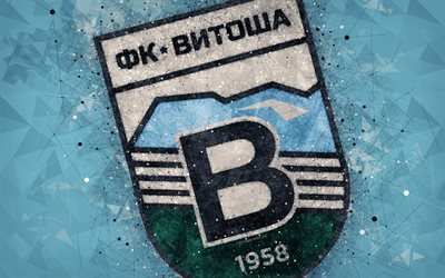 FC Vitosha Bistritsa, 4k, geometric art, logo, Bulgarian football club, blue background, Parva Liga, Bistrica, Bulgaria, football, creative art, First Professional Football League