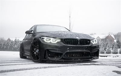 BMW M3, 2018, F80, front view, black sports sedan, tuning M3, German cars, BMW