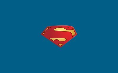 4k, Superman, superheroes, logo, minimal, blue background, Superman logo