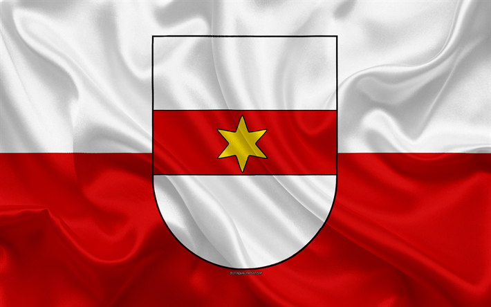 العلم من بولزانو, 4k, نسيج الحرير, أبيض من الحرير الأحمر العلم, معطف من الأسلحة, المدينة الإيطالية, بولزانو, جنوب تيرول, إيطاليا, الرموز