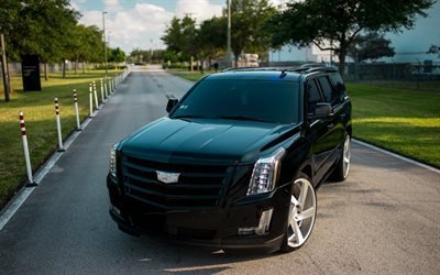 Cadillac Escalade, 2018, black luxury SUV, tuning Escalade, front view, American cars, USA, Cadillac