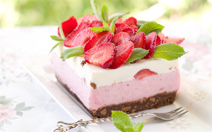 strawberry cake, cheesecake, strawberry, berries, dessert, sweets