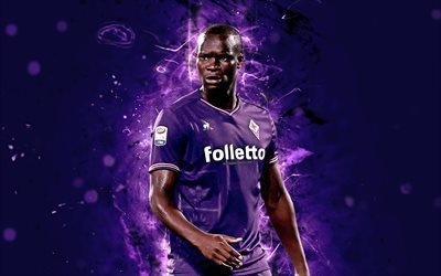 Khouma Babacar, 4k, arte astratta, Fiorentina, calcio, Serie A, Babacar, calciatori, luci al neon, Fiorentina FC, creative