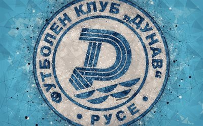 FC Dunav Ruse, 4k, geometric art, logo, Bulgarian football club, blue background, Parva Liga, Ruse, Bulgaria, football, creative art, First Professional Football League