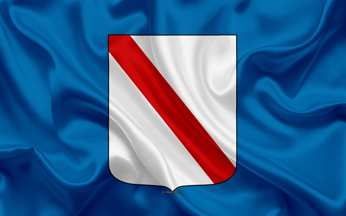 Bandera de la regi&#243;n de Campania, 4k, textura de seda, de seda azul de la bandera, &#225;rea administrativa, Italia, s&#237;mbolos de la regi&#243;n de Campania