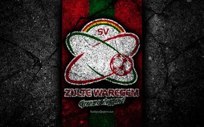 4k, Waregem FC, emblem, Jupiler Pro League, black stone, Waregem, Belgium, soccer, Belgian First Division A, football, asphalt texture, FC Waregem