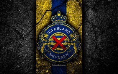 4k, Waasland Beveren FC, emblema, Jupiler Pro League, la pietra nera, Waasland Beveren (Belgio, il calcio, il Belga di Prima Divisione, A, calcio, asfalto texture, FC Waasland Beveren