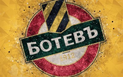 FC Botev Plovdiv, 4k, geometriska art, logotyp, Bulgariska fotbollsklubben, gul bakgrund, Parva Liga, Plovdiv, Bulgarien, fotboll, kreativ konst, F&#246;rsta Professional Football League