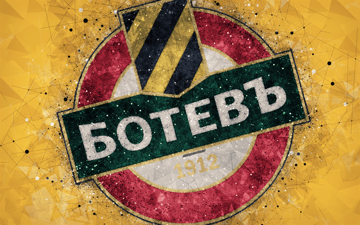 FC Botev بلوفديف, 4k, الهندسية الفنية, شعار, البلغاري لكرة القدم, خلفية صفراء, حسين الدوري الاسباني, بلوفديف, بلغاريا, كرة القدم, الفنون الإبداعية, الأولى من دوري المحترفين لكرة القدم
