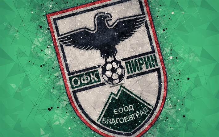 FC Pirin Blagoevgrad, 4k, geometric art, logo, Bulgarian football club, green background, Parva Liga, Blagoevgrad, Bulgaria, football, creative art, First Professional Football League