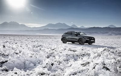 Audi Q8, 2018, Quattro, S-Line, black crossover, salt desert, new black Q8, German cars, Audi