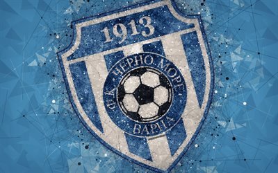PFC Cherno More Varna, 4k, geometric art, logo, Bulgarian football club, blue background, Parva Liga, Varna, Bulgaria, football, creative art, First Professional Football League