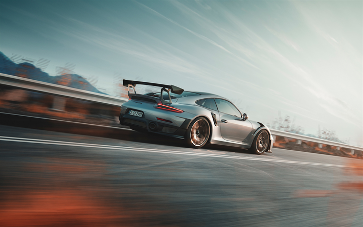 Porsche 911 GT2 RS, vue de c&#244;t&#233;, en 2019, les voitures, le flou de mouvement, supercars, Porsche