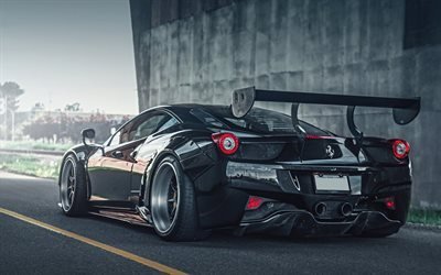 Ferrari 458 Italia, tuning, 2018 cars, stance, supercars, black 458 Italia, Ferrari