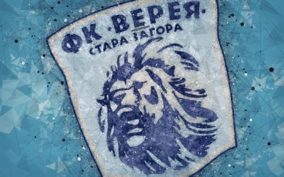 FC Vereya, 4k, geometric art, logo, Bulgarian football club, blue background, Parva Liga, Stara Zagora, Bulgaria, football, creative art, First Professional Football League