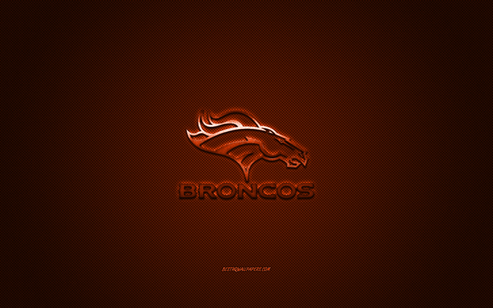 Denver Broncos, Americano futebol clube, NFL, Logotipo laranja, Laranja fibra de carbono de fundo, Futebol americano, Denver, Colorado, EUA, A Liga Nacional De Futebol, Denver Broncos logotipo