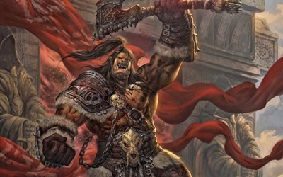 Grommash grito infernal, 2019 juegos, World of Warcraft, guerreros, obras de arte, monstr, WoW