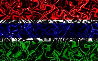 4k, Flag of Gambia, abstract smoke, Africa, national symbols, Gambian flag, 3D art, Gambia 3D flag, creative, African countries, Gambia