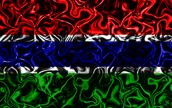 4k, le Drapeau de la Gambie, le r&#233;sum&#233; de la fum&#233;e, de l&#39;Afrique, les symboles nationaux, les Gambiens drapeau, art 3D, Gambie 3D drapeau, cr&#233;ative, les pays Africains, de la Gambie