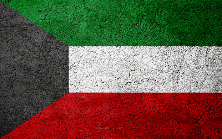 Lipun Kuwait, betoni rakenne, kivi tausta, Kuwaitin lippu, Aasiassa, Kuwait, liput kivi