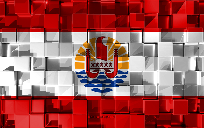 Flag of French Polynesia, 3d flag, 3d cubes texture, Flags of Oceania countries, 3d art, French Polynesia, Oceania, 3d texture, French Polynesia flag