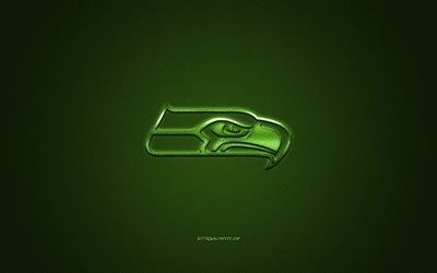 Seattle Seahawks, American football club, NFL, green logo, green carbon fiber background, american football, Seattle, Washington, USA, National Football League, Seattle Seahawks logo