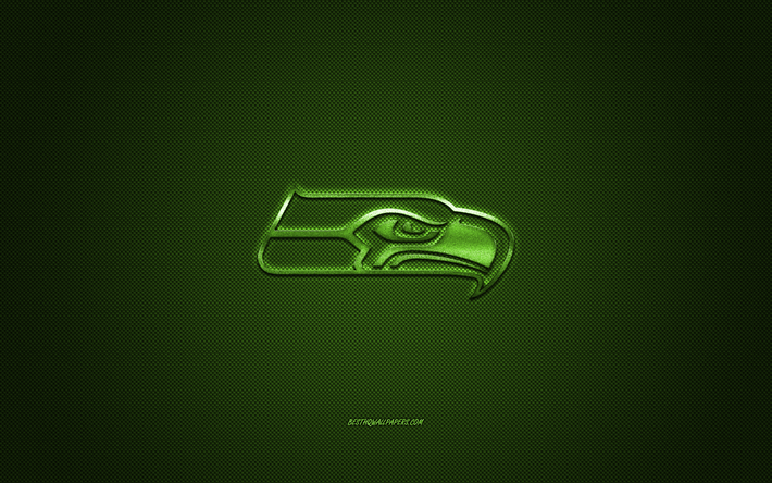 Seattle Seahawks, Americano futebol clube, NFL, logotipo verde, verde de fibra de carbono de fundo, futebol americano, Seattle, Washington, EUA, A Liga Nacional De Futebol, Seattle Seahawks logotipo