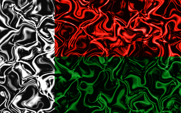 4k, Flagga av Madagascar, sammanfattning r&#246;k, Afrika, nationella symboler, Madagaskar flagga, 3D-konst, Madagaskar 3D-flagga, kreativa, Afrikanska l&#228;nder, Madagaskar