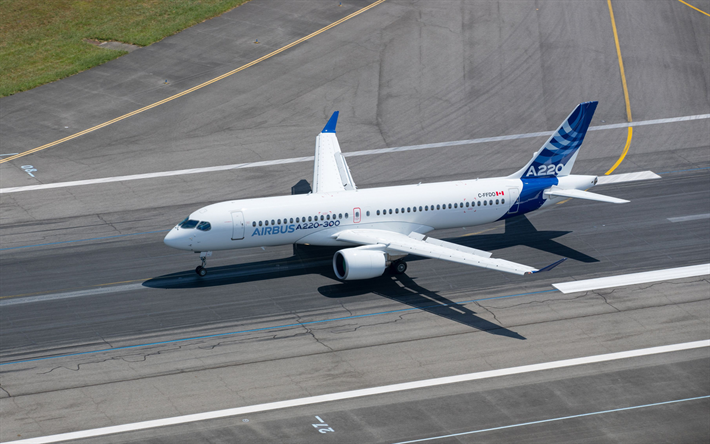 Airbus A220, Bombardier CSeries, passenger plane, air travel concepts, Passenger Transportation, Airbus