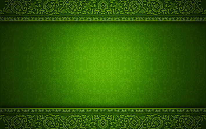 vert, motif floral, vert vintage fond, motifs floraux, des arri&#232;re-plans vintage, vert r&#233;tro origines, floral vintage de motif, floral vert horizons