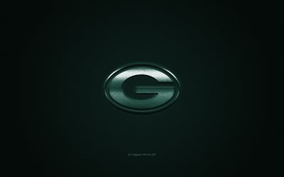 Green Bay Packers, American football club, NFL, green logo, green carbon fiber background, american football, Green Bay, Wisconsin, USA, National Football League, Green Bay Packers logo