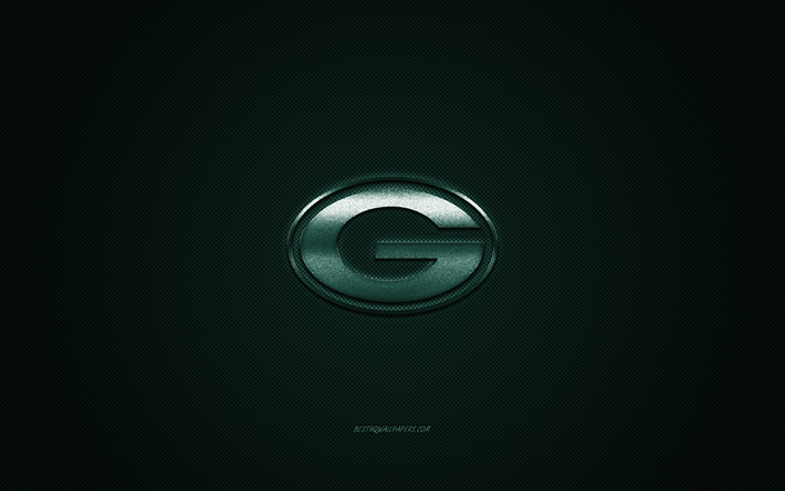 Green Bay Packers, American football club, NFL, green logo, green carbon fiber background, american football, Green Bay, Wisconsin, USA, National Football League, Green Bay Packers logo