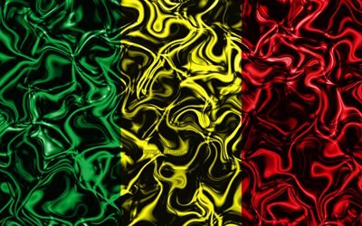 4k, Flaggan i Mali, sammanfattning r&#246;k, Afrika, nationella symboler, Mali flagga, 3D-konst, Mali 3D-flagga, kreativa, Afrikanska l&#228;nder, Lite