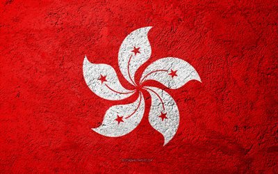 Bandera de Hong Kong, de hormig&#243;n de textura, de piedra de fondo, Hong Kong bandera, Asia, Hong Kong, las banderas de la piedra en