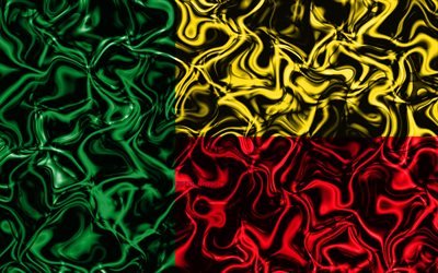 4k, Flag of Benin, abstract smoke, Africa, national symbols, Benin flag, 3D art, Benin 3D flag, creative, African countries, Benin
