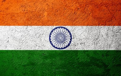 Bandera de la India, de hormig&#243;n de textura, de piedra de fondo, de la bandera de la India, Asia, India, banderas en la piedra, la bandera India