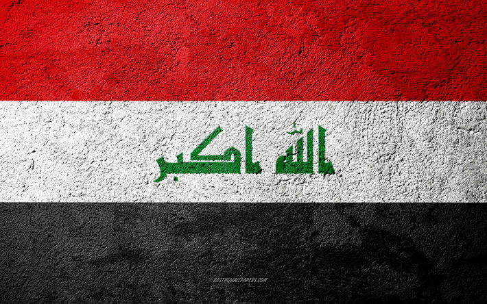 flagge von irak, beton, textur, stein, hintergrund, irak flagge, asien, irak, flaggen auf stein