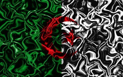 4k, Flag of Algeria, abstract smoke, Africa, national symbols, Algerian flag, 3D art, Algeria 3D flag, creative, African countries, Algeria