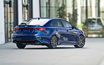 2020, Kia Forte GT Sport, exterior, rear view, new blue Forte GT, blue sedan, Korean cars, Kia