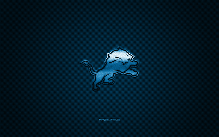 Detroit Lions, American football club, NFL, blue logo, blue background, american football, Detroit, Michigan, USA, National Football League