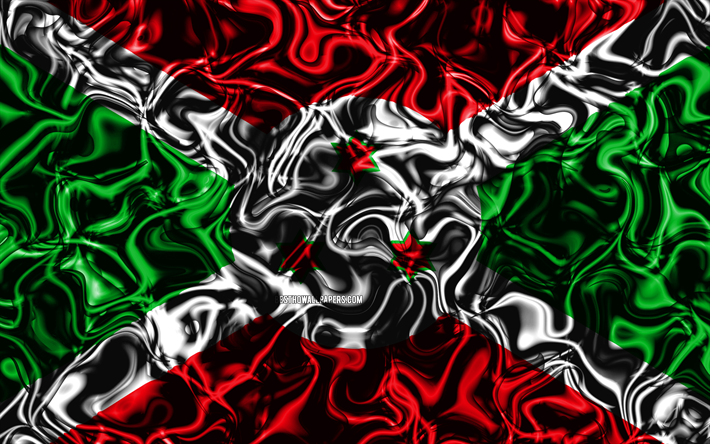 4k, Bandiera del Burundi, astratto fumo, Africa, simboli nazionali, Burundi, bandiera, 3D, arte, Burundi 3D, creativo, paesi di Africa