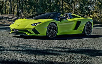 4k, Lamborghini Aventador S, HDR, supercars, 2019 cars, lime Aventador, italian cars, Lamborghini