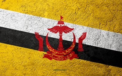 Taş &#252;zerinde Brunei bayrağı, beton doku, taş, arka plan, Brunei bayrağı, Asya, Brunei, bayraklar