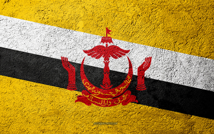 Bandeira de Brunei, textura de concreto, pedra de fundo, Brunei bandeira, &#193;sia, Brunei, bandeiras da pedra