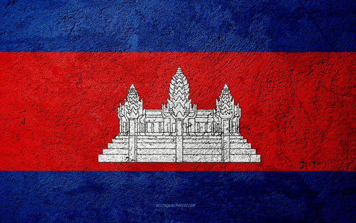 Flag of Cambodia, concrete texture, stone background, Cambodia flag, Asia, Cambodia, flags on stone